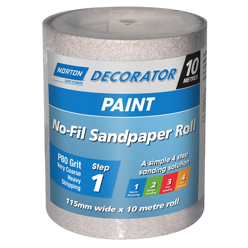 Norton No-Fil Sanding Roll for Paint 115mm x 10m (80 grit)